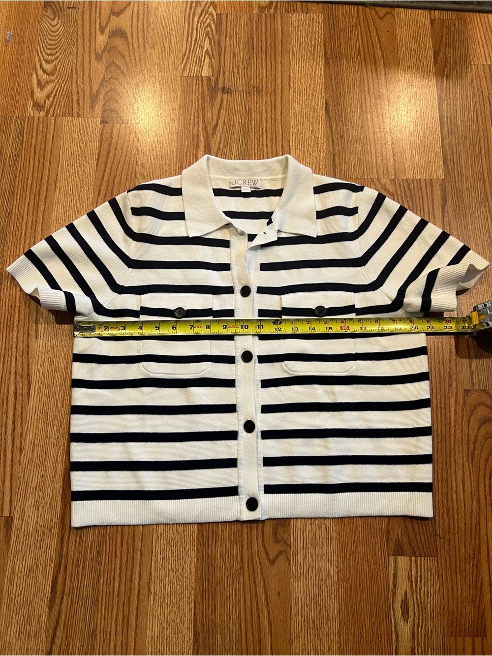 J. Crew Black and White Striped Button Down Sweater-Size Large - Picture 7 of 8